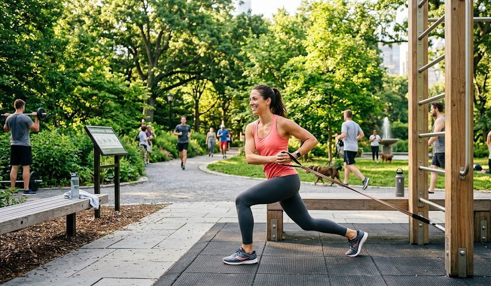 Aktívne cvičenie vonku — fitness v parku